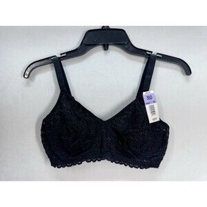 Vintage Olga Simply Perfect Bra Size 36D Black Floral Lace Underwired 33032 NEW